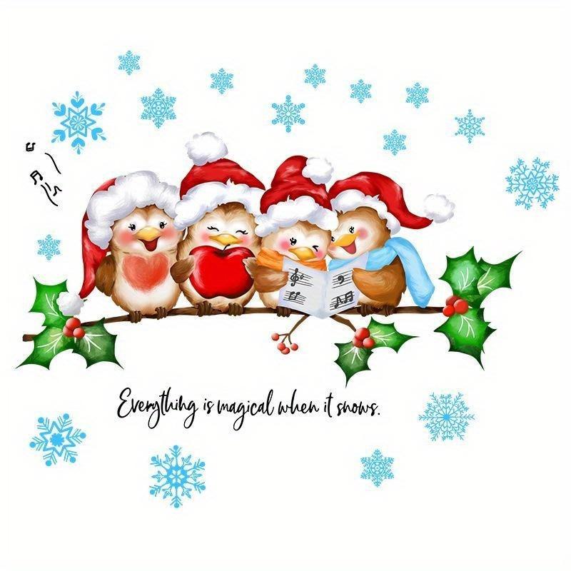 

ПВХ рождественские наклейки на стену с изображением мультфильмов, ветки деревьев, птицы, снежинки, наклейки на стекло, наклейки для украшения дома