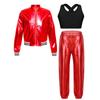 Girls Cross Back Vest Set Sleeveless Keyhole Long Sleeve Jacket Zipper Pants Hip Hop Dance Costume