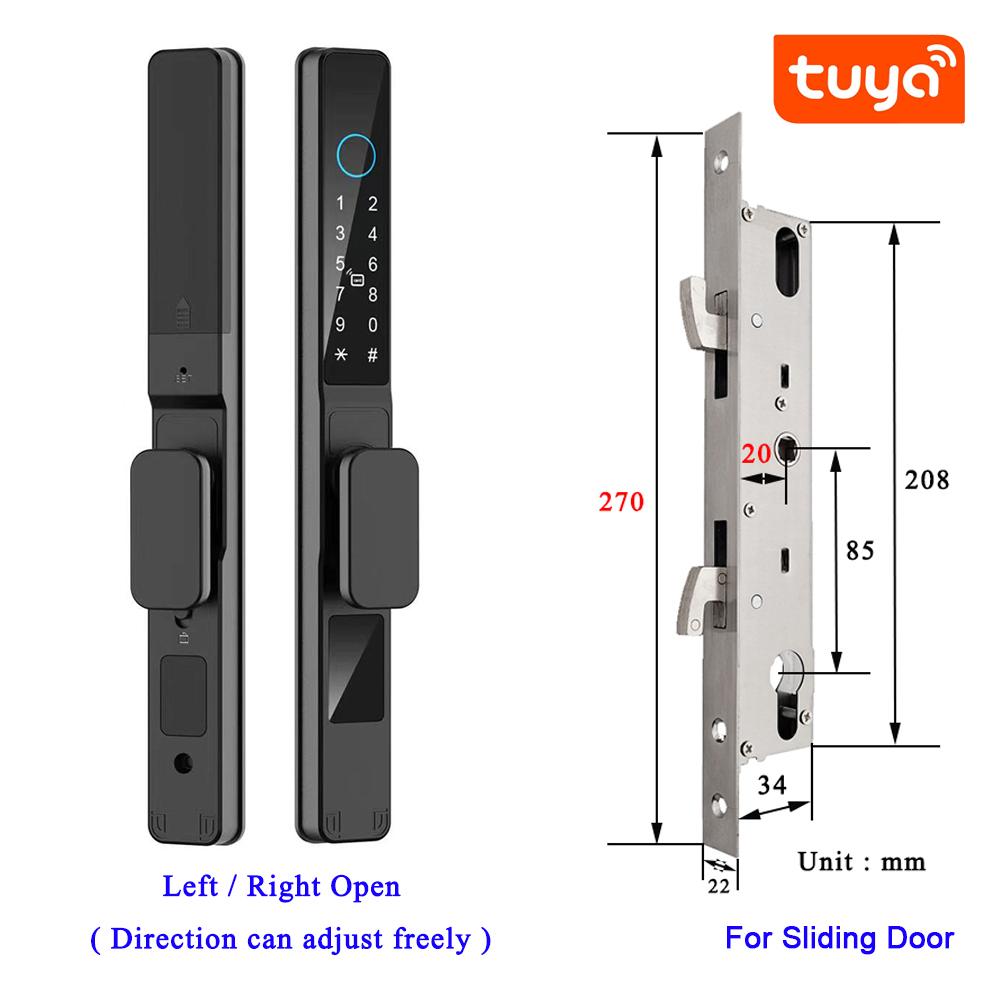 IP65 Waterproof Works With Tuya APP Smart Fingerprint Password RFID Card Lock For Pull Push Sliding Bridge Cutoff Aluminum Door