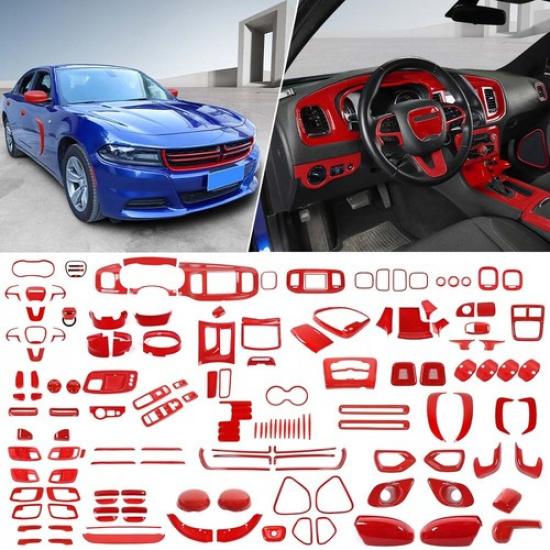 Red Central Console Interior Exterior Decor Set Cover Trim for Dodge Charger 15+