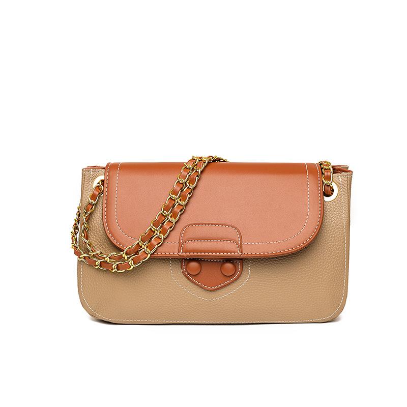 Genuine Leather Women'S First-Layer Cowhide Shoulder Bag Fashionable Retro Chain Messenger Bag Small Square Bag