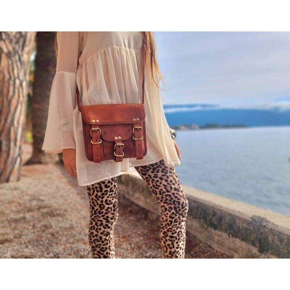 7X9 Goat 90S Leather Vintage Brown Messenger Bag Shoulder Bag Briefcase Handmad
