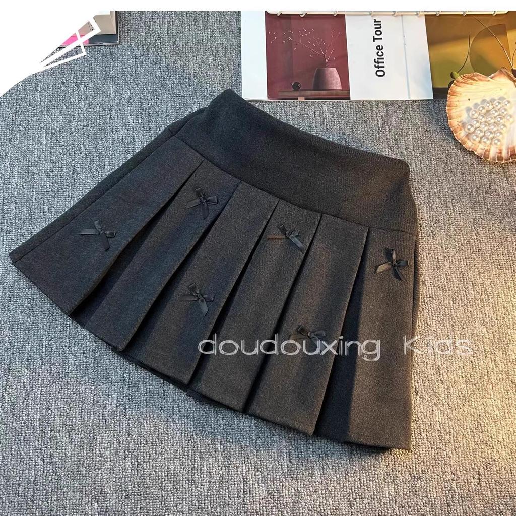 2025 Spring/Fall Girls' Korean Pleated Wool A-Line Skirt - Versatile Short Skirt Pants for Little Girls