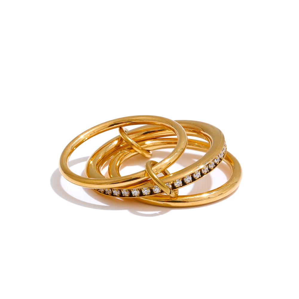Yhpup Arrivals Stainless Steel Layered Round Stackable Ring Bling Cubic Zirconia Exquisite Finger Jewelry Accessories 6