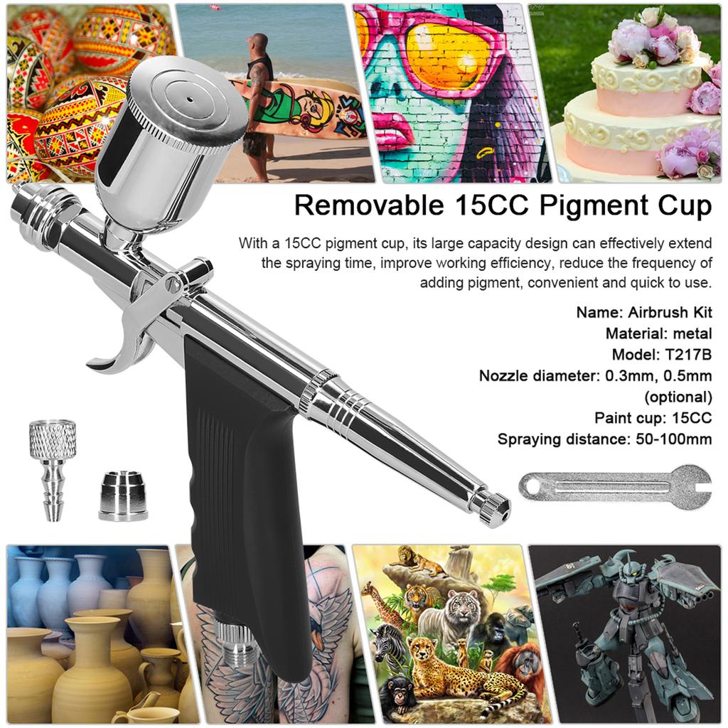T217B Airbrush Kit Handheld Air Brush with 15CC Paint Cups for Car Model DIY Painting Makeup Nail