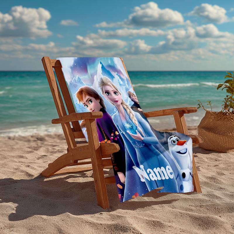 Custom Name Ultra-Soft Beach Towel with Elsa Theme,Ideal for Pool - Camping, Diving - Perfect Travel Essential, Vibrant Beach Towel.