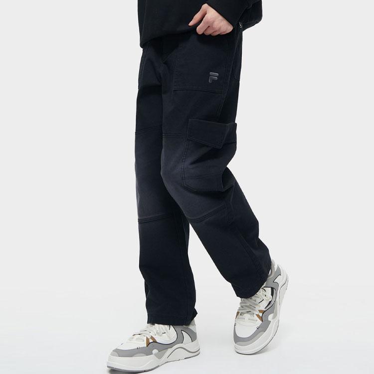 Fila Fusion Solid Color Mid-Waist Cargo Pants Straight Loose Multi-Pocket Work Pants Men Pants Black T11M413801F-BK