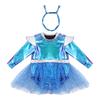 Dívčí Cosplay Šaty Mimozemšťan Dlouhý Rukáv Zapínání na Knoflíky v Rozkroku Flitrovaný Tyl Metalické Barevné Bloky s Čelenkou pro Tematickou Párty