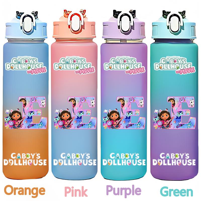 Gabby's 750ml Dollhouse Gabby Carlita DJ Catnip Mercat Gradient Plastic Straw Cup Pandy Paws Cakey Cat Mama Cat Drinking Bottle