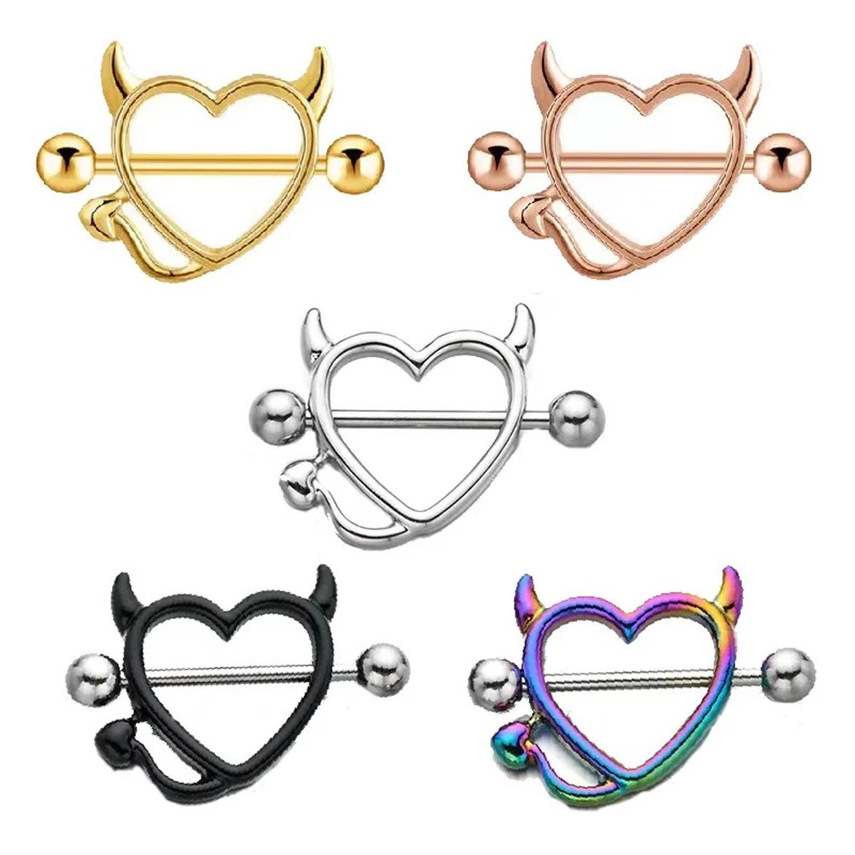 Tuiying-003 Jewelry & Bijouterie Women's 1 Pair 316L Stainless Steel Nipple Rings For Devil Love Heart Design Body Piercing Jewelry Multiple Colors