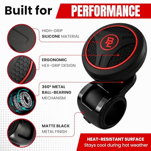 Fouring Steering Wheel Spinner, Silicone Power Steering Wheel Knob for Cars, Excellent Grip, Car Accessories, Interior (Red)