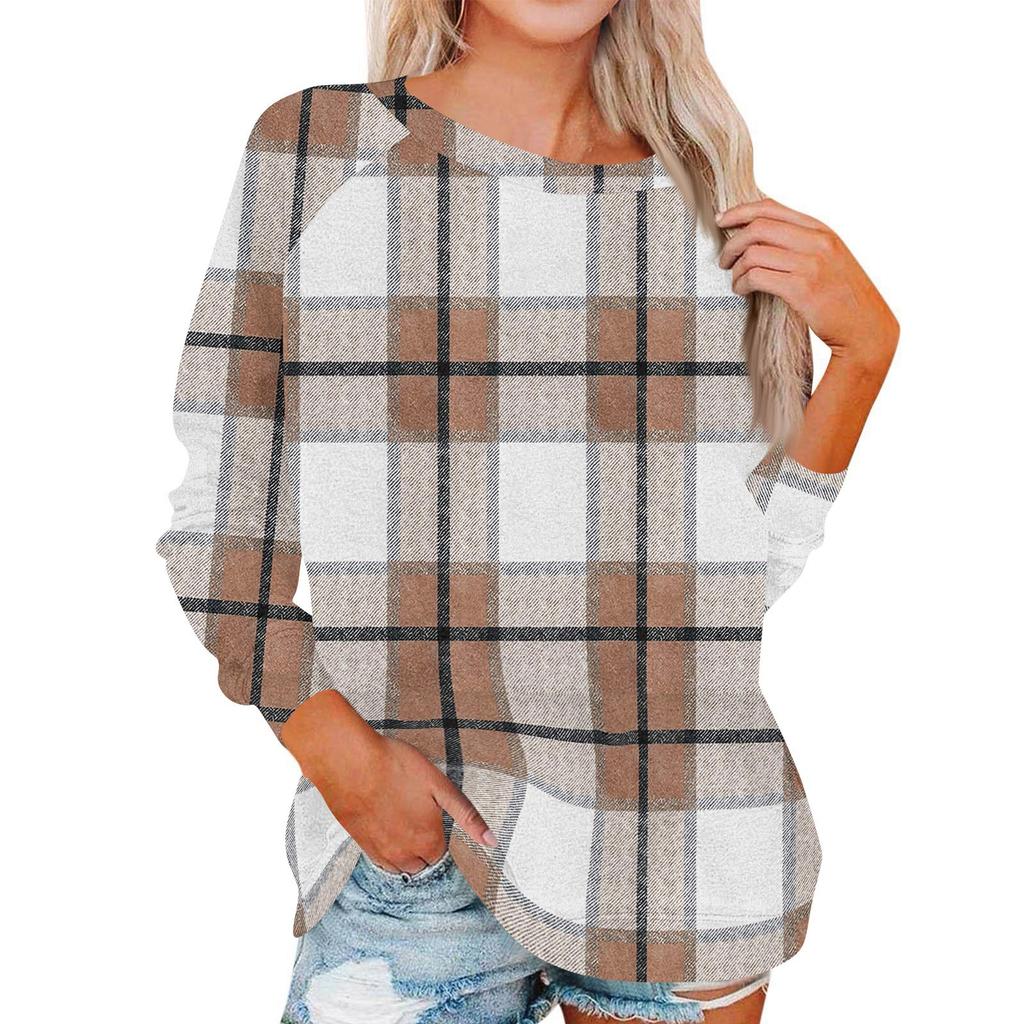 Damen Modisches Rundhals Schulter Langarm Bedrucktes Lässiges Pullover-Oberteil