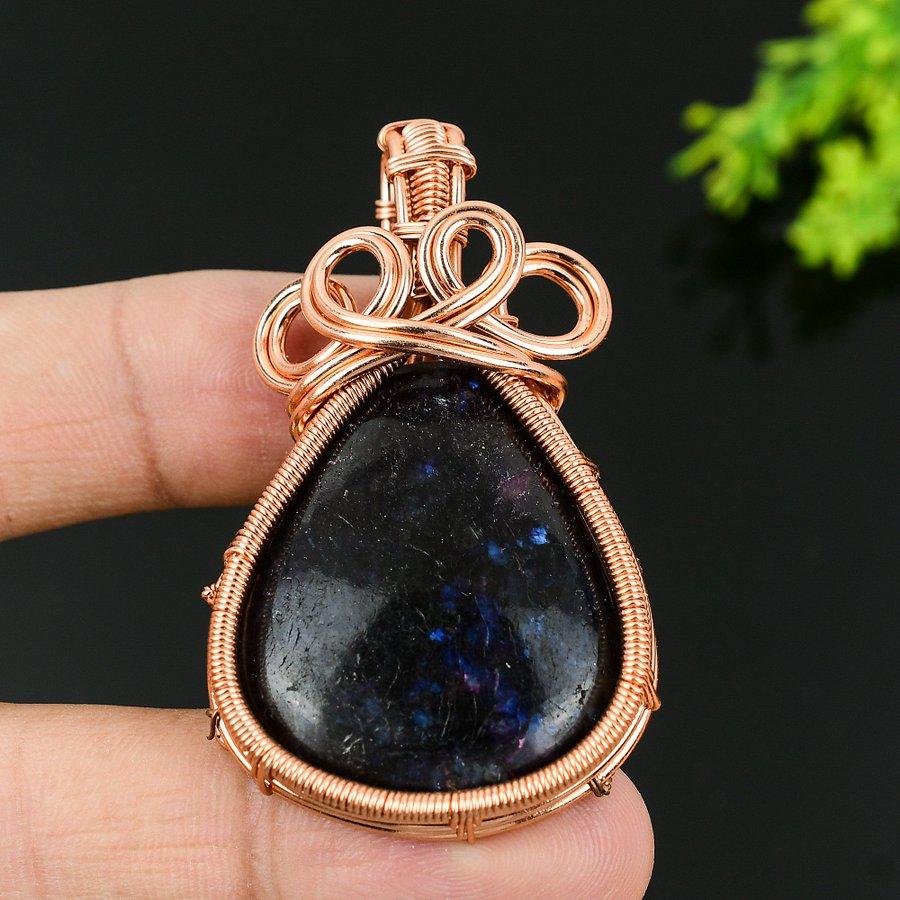 Natural Labradorite Gemstone Handmade Copper Wire Wrap Gift Pendant 2.36 i2O82