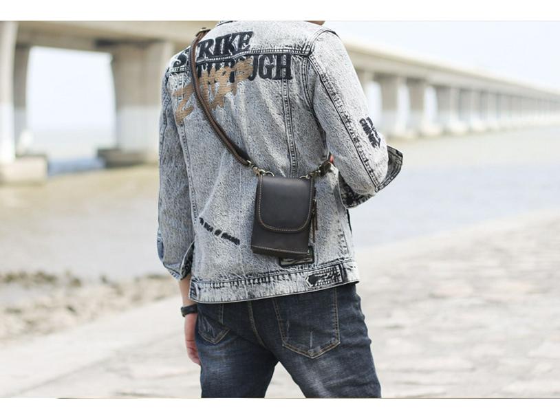 Retro Mini Leather Crossbody Bag - Men's Chest & Waist Phone Bag, Top Layer Cowhide