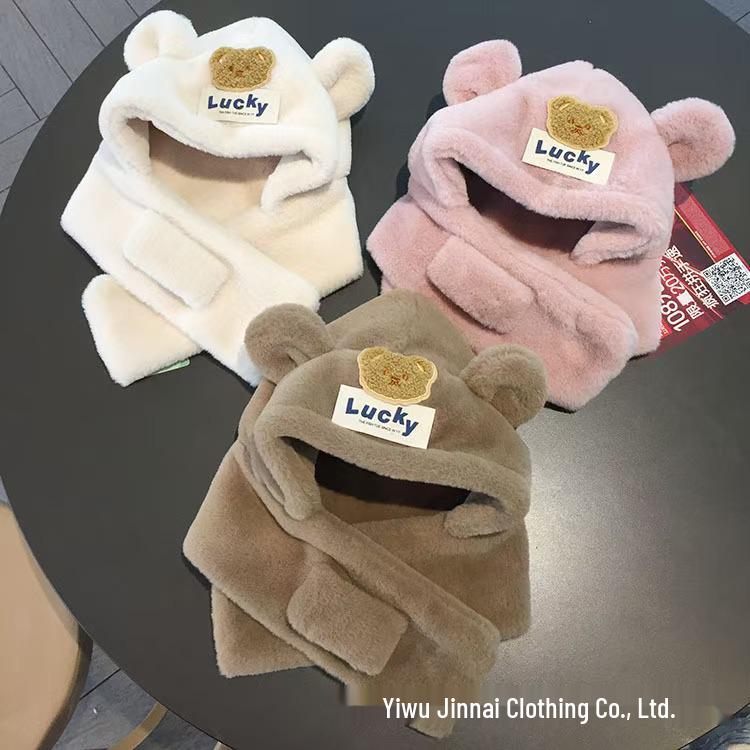 Super Cute Velvet Baby Hat & Scarf Combo - Windproof Ear Protection for Boys & Girls (Autumn/Winter)