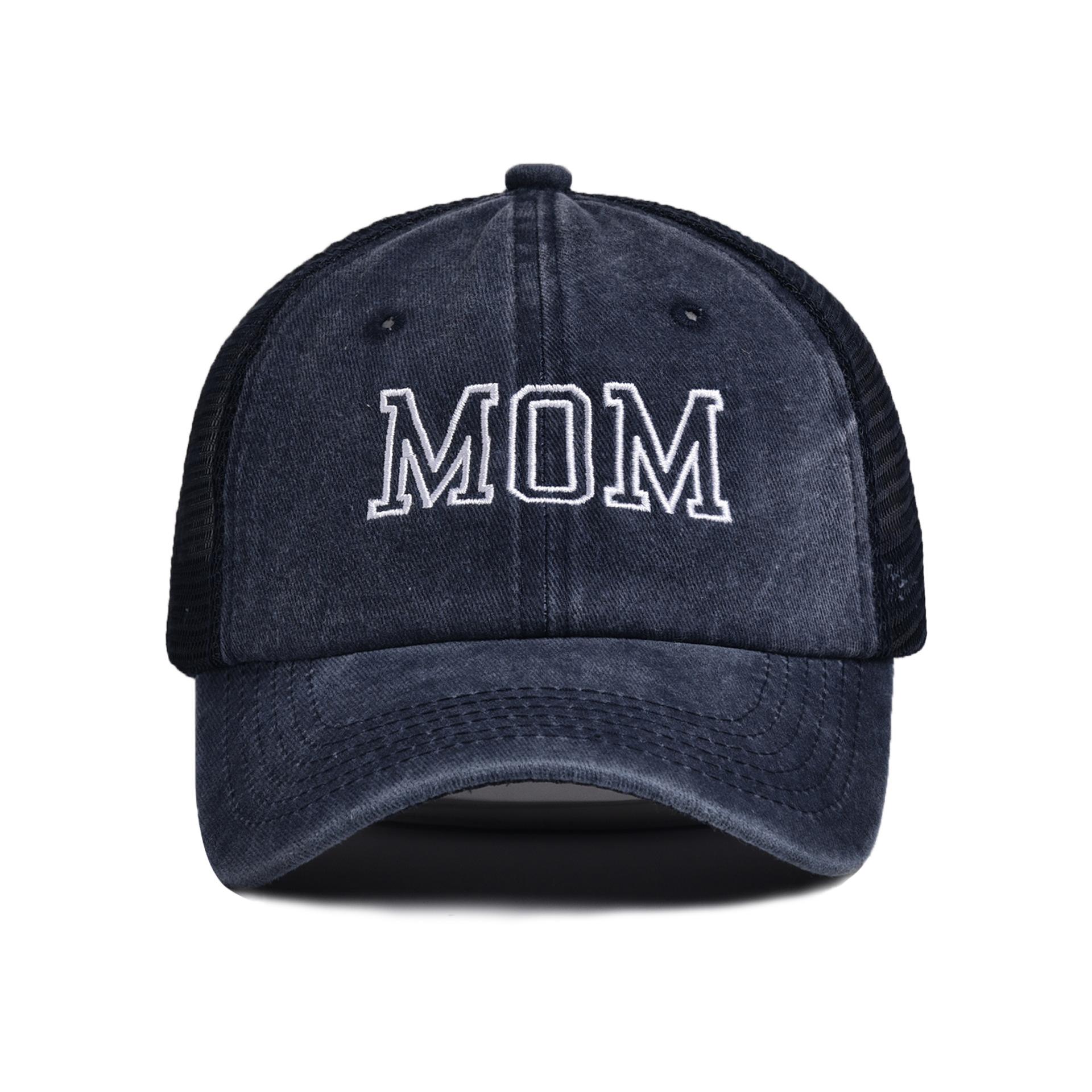 

Adjustable Embroidery Baseball Caps Visors Washed Distressed Faded Cap Man Women Outdoor Sports Mesh Navy Blue MOM