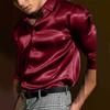 Disco Club Mens Tops Dress Shirt Regular Satin Silk