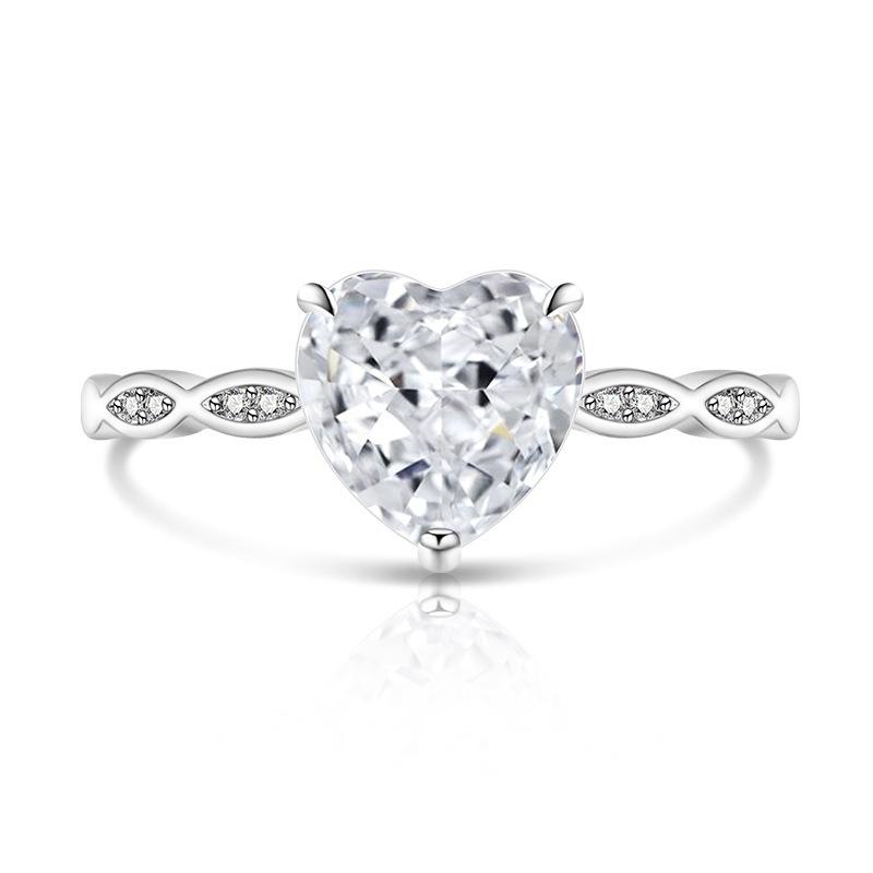 925 Sterling Silver Stylish Sweet Ice Flower Cut Crystal Zircon Love Ring Birthday Party Anniversary Gift белый