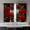 Set Of 2 Rose Illusion Door Curtains Black Background Red Sparkle Semi Translucent Bedroom Living Room Decor Light Filtering Made Polyester Window