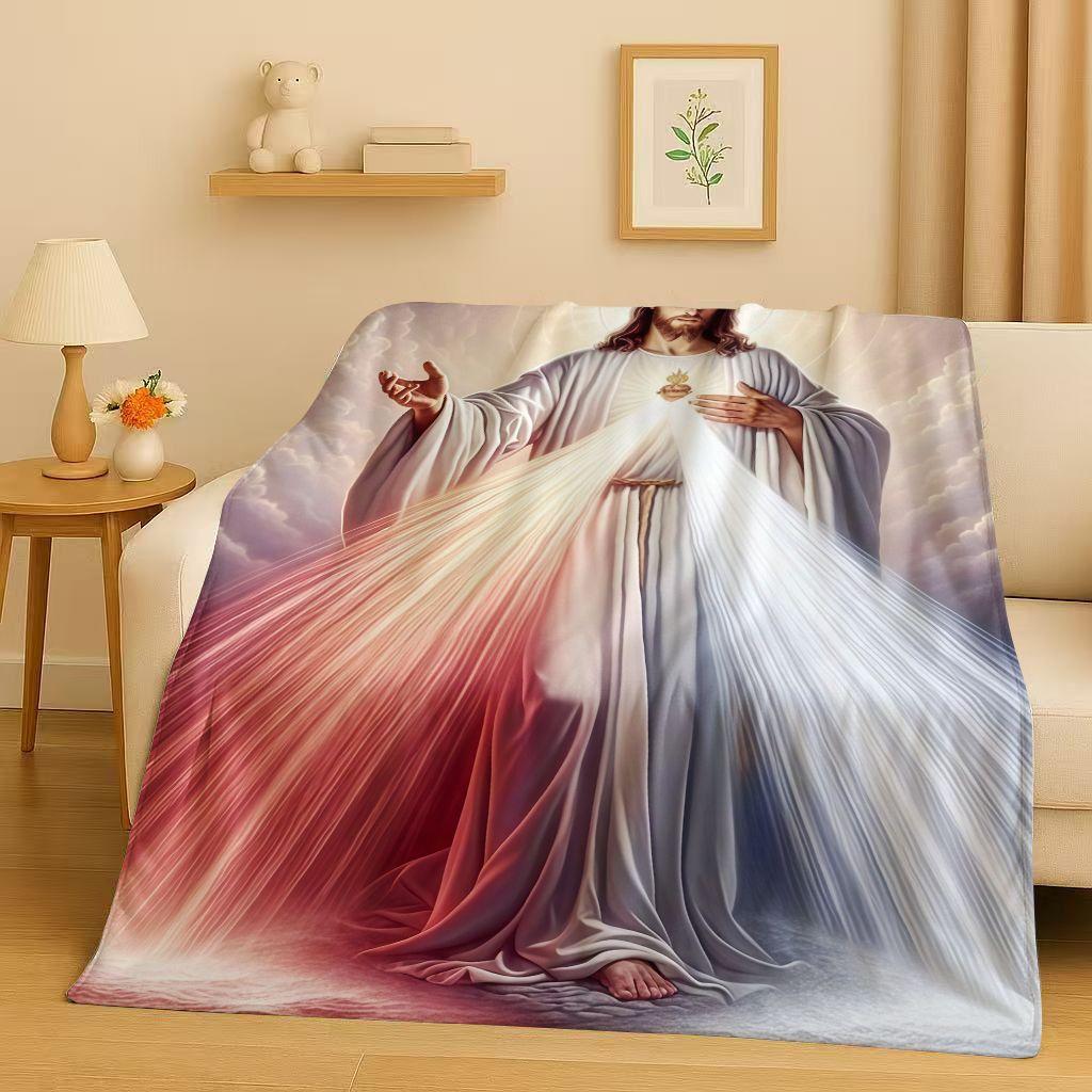 Classic Jesus Virgin Mary Art Flannel Blanket,Ultra Soft Warm Plush Throw for Home Bedroom Bed Sofa Cover Office Travel Gift Kid