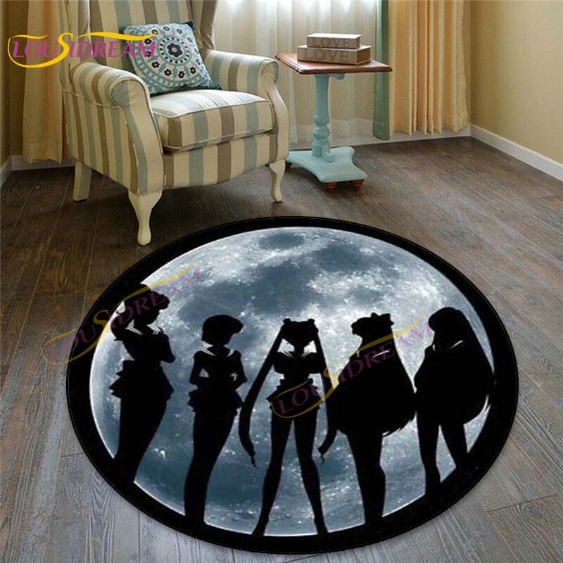 Sailor Moon Round Mat Non-slip Circle Cute Floor Rug Round Area Rugs Living Room Tent Game Children Chair Carpets Play