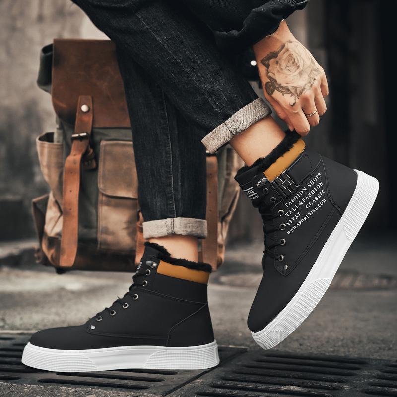 New Men Shoes Winter High Cut Thick Soled Retro High-quality Casual Sports Shoes Lace Up Men's Trendy Warm Short Boots 2024
