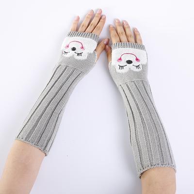 Embroidered Smiling Face Warm Gloves for Girls In Autumn and Winter Cute Knitted Half Finger Arm Sleeves Woolen Warm Exposed Finger Sleeves
