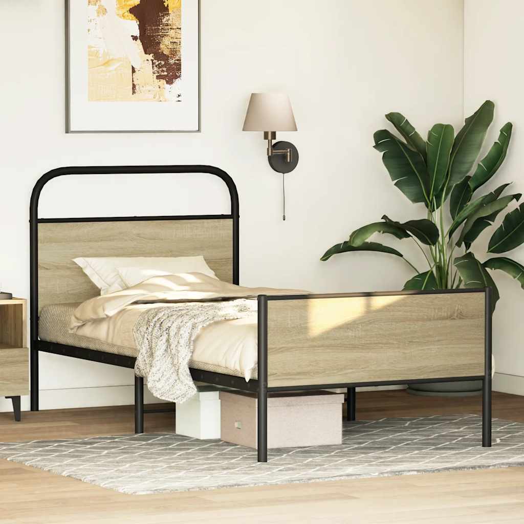 Bed Frame Without Mattress 75 X 190 Cm Sonoma Oak Wood Based Material