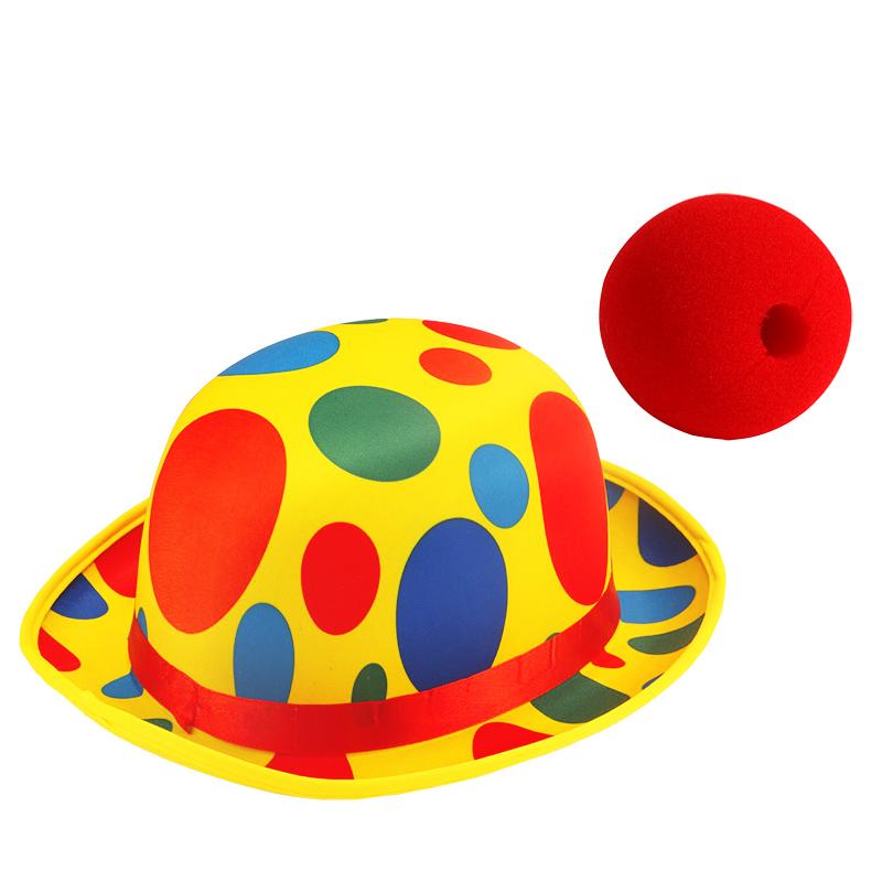 Special Offer Clown Hat With Red Nose Accessory Polka Dot Colored Hat Felt Available For Halloween Party Magic Circus
