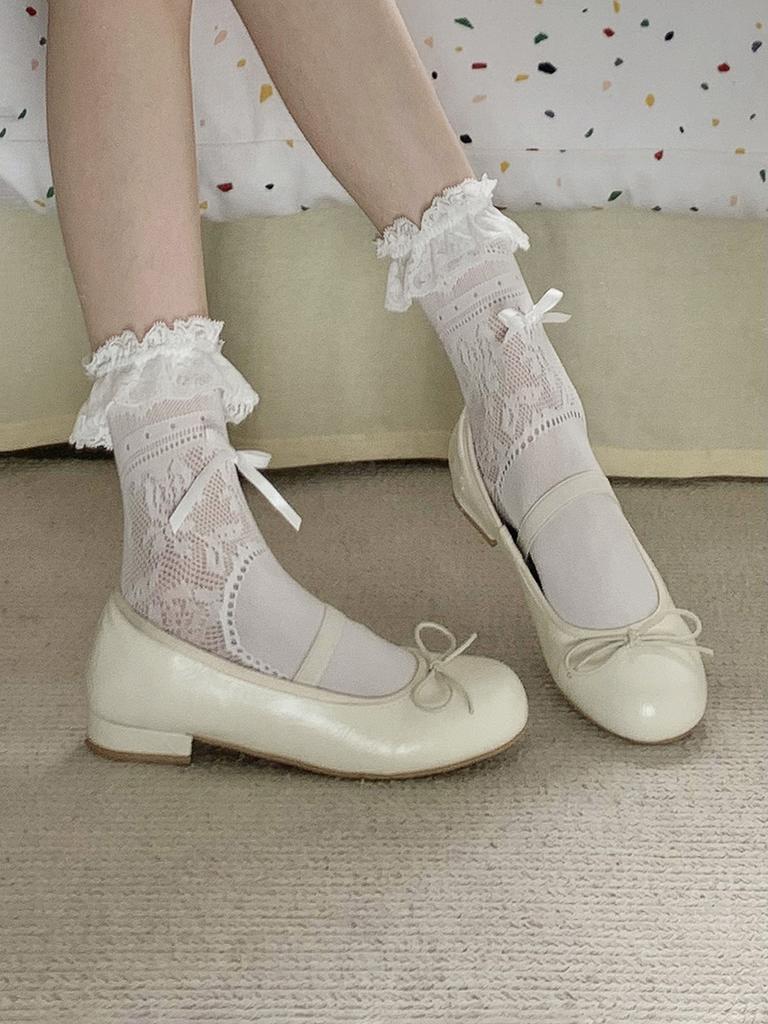 White Round Head with Skirt Light Mouth Thick Heel Single Shoes Women's 2025 New Summer Retro French Ballet Mary Jane Shoes