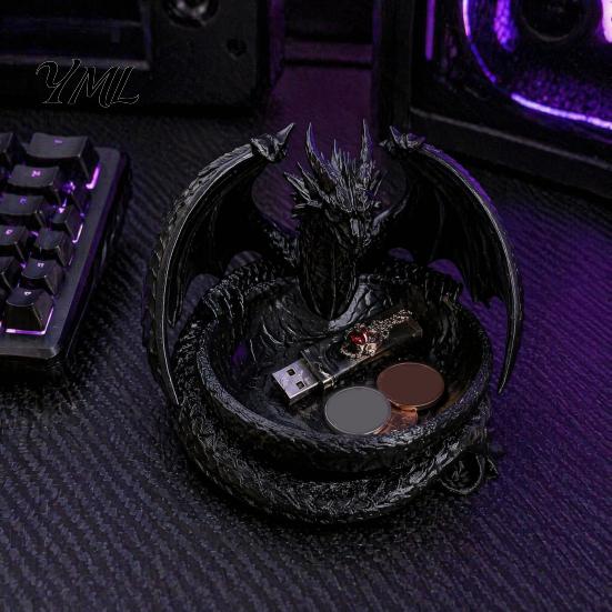 Jewelry Dish for Rings 3D Printed Dragon Storage Tray Keys, Decorative Desktop Organizer with Trinket Detailed Fantasy Scales & Wings, Large Capacity