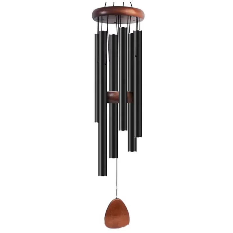 26/37Inch Memorial Wind Chimes,1Pc 6 Tubes Aluminum Alloy Wind Chimes with Hook Black Bells for Outside Home Garden Decor