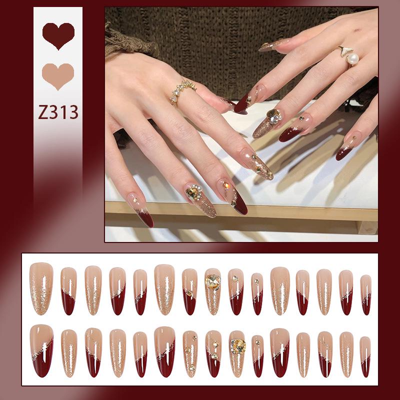 

Ретро Розово-Красные Накладные Ногти - Отбеливающие Кожу Накладные Ногти для Осени и Зимы Glue Type