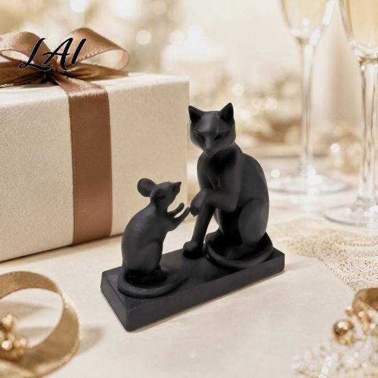 Cat Mouse Design 3D Printed Modern & Sculpture Minimalist Animal Interaction Desk Decor Matte Art Table Decor Collectible Figurine Stable