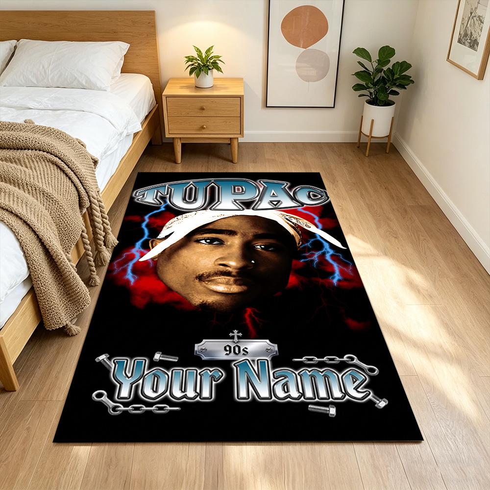 2pac Customized Name Floor Mat Perfect for Dining Room Kitchen Bedrooms Dormitory Antislip Carpet Anime Office Decor Perfect Gift for Friends & Family