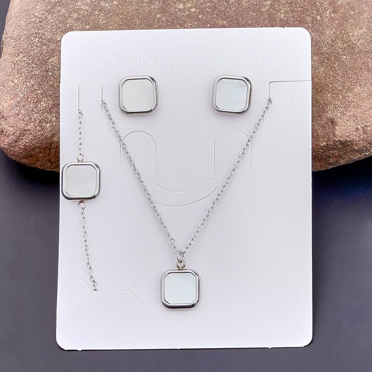 Stainless Steel 18k Gold Plated Tarnish Free Square Shell Necklace Earrings Bracelet Set for Women Wedding Party Jewlery Suit