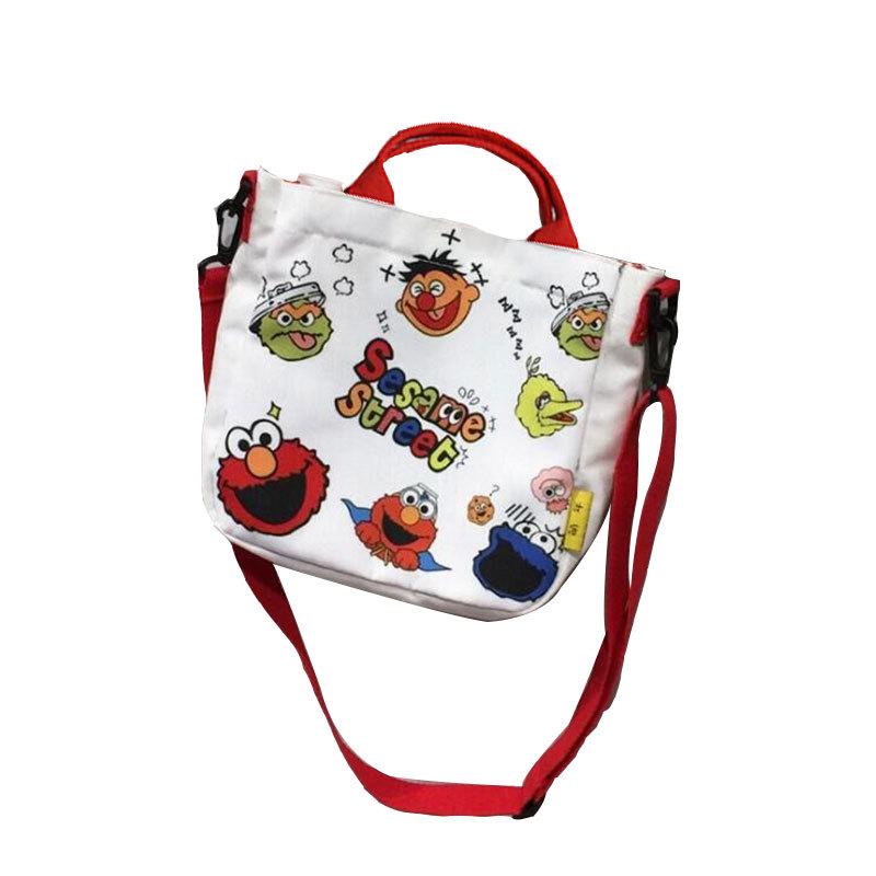 Sesame Street Crossbody Bag, Female Cartoon Harajuku Student Canvas Bag, Female Single Shoulder Large Capacity Handbag Bag