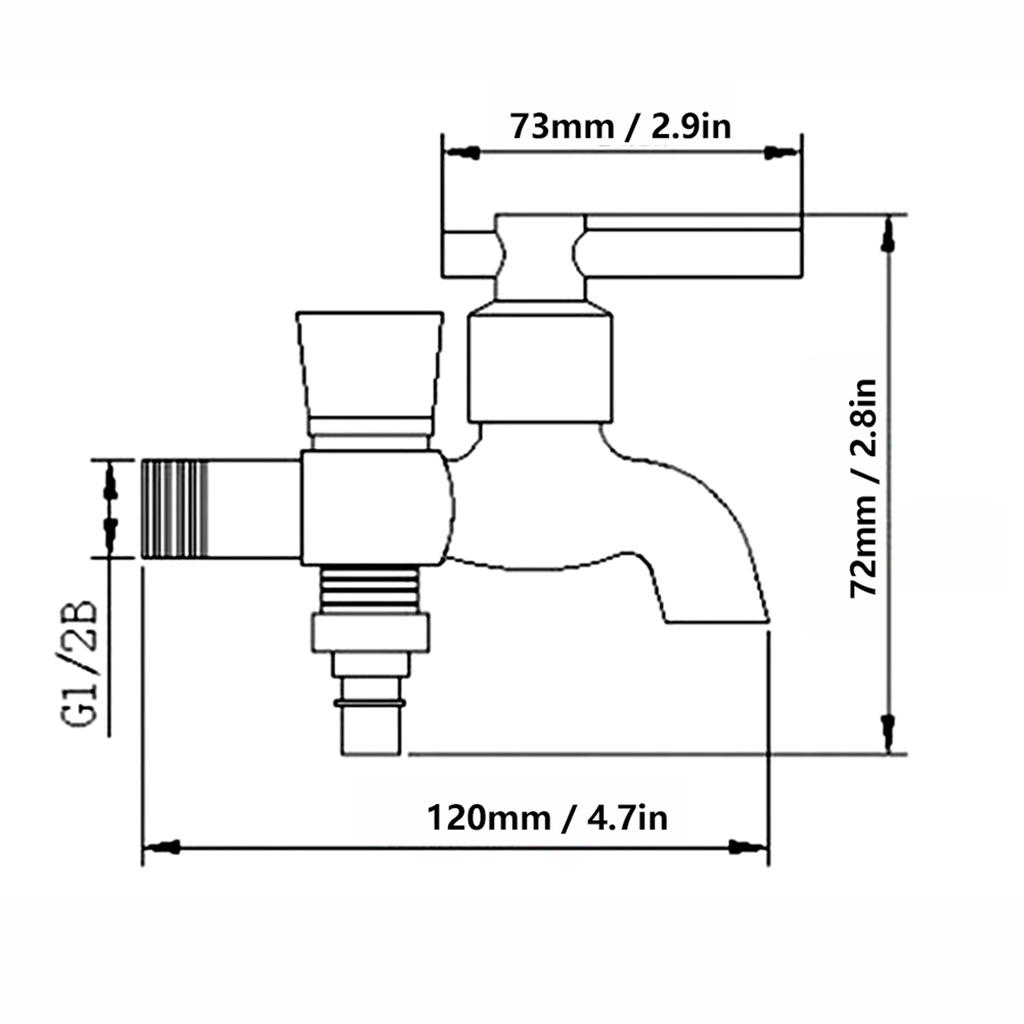 G1/2in Single Cold Double Heads Faucet 1 Inlet 2 Outlet Dual Use Washing Machine Water Tap