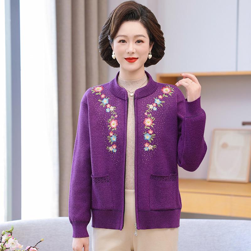 Plus Velvet Thick Knit Cardigan: Warm Outerwear for Middle-aged and Elderly Women