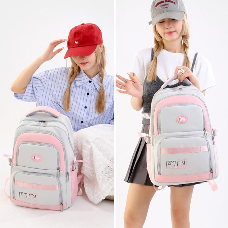 BAIJIAWEI 2025 New Fashionable Contrasting Color Schoolbags Junior High School Students Large Capacity Backpack Simple Letters Teenager Light Book Bag