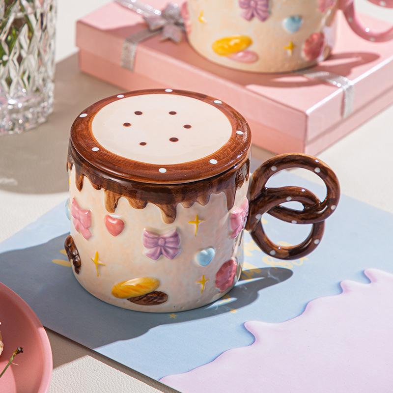 Handmade Sweetheart Cake Cup High Value Water Cup Afternoon Tea Ceramic Cup 3D Three-Dimensional