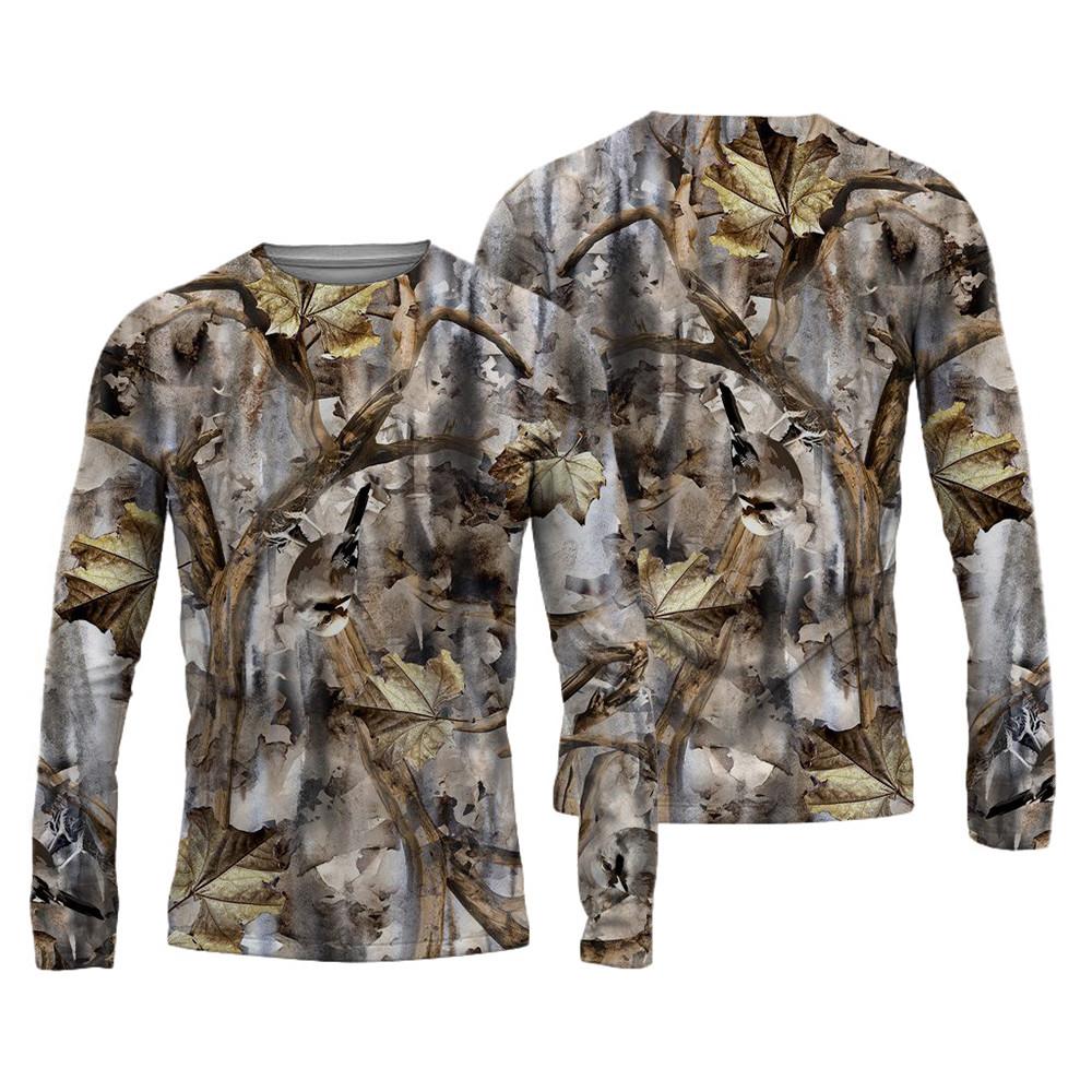 Spring and Autumn Round Neck 3D Camouflage Printed Top Fashionable Casual Vintage Long Sleeved Men's T-shirts