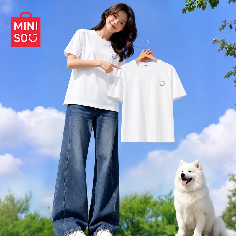 MINISO 2026 Women s Cotton Loose Fit Short-Sleeve T-Shirt with Smile Logo S белый