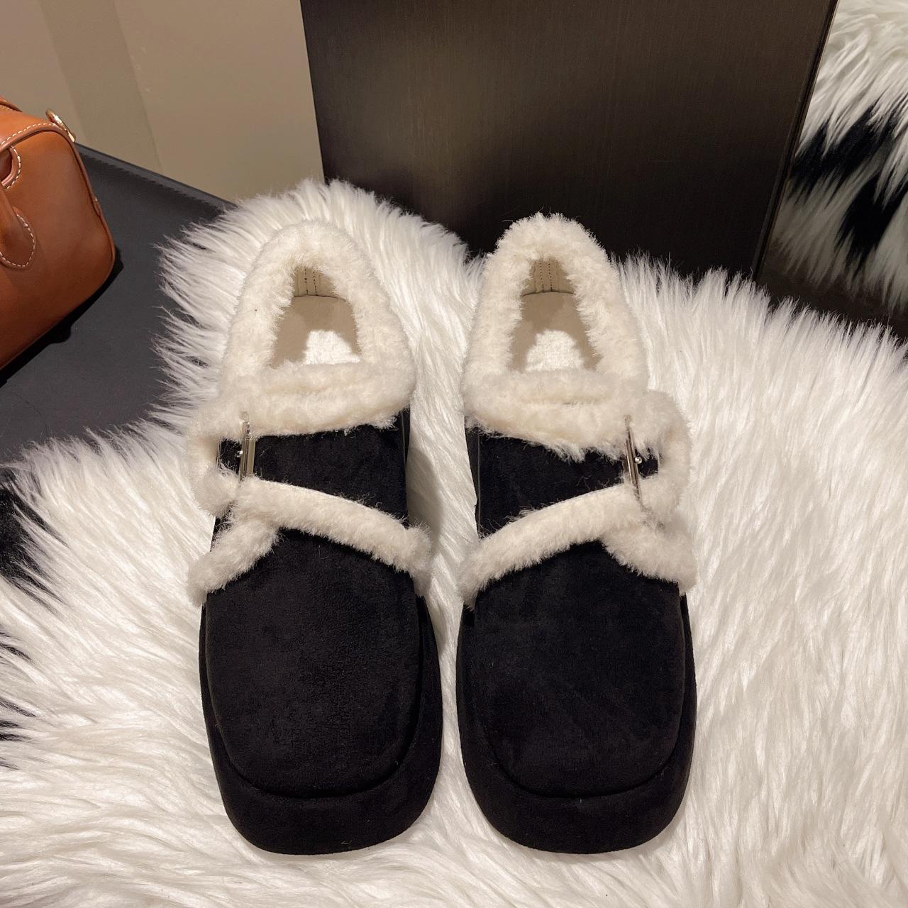 

Casual wind boken shoes snow boots 2025 autumn and winter wear matte leather thick-soled velvet cotton shoes fluffy shoes women 35