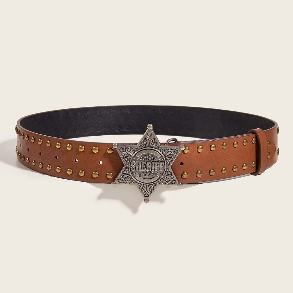 Wide Side Y2k Style Waist Belt Rivet Trouser Decoration Elegant Star PU Leather Belt Female/Girls