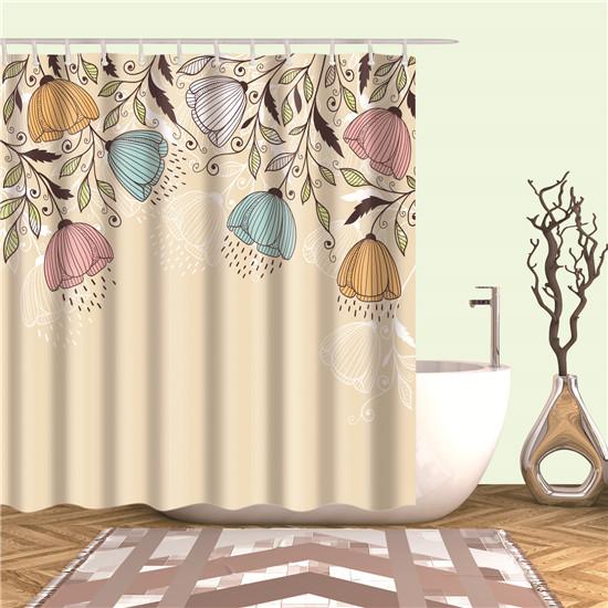 Beautiful Colorful Flower Floral Printed Shower Curtains Frabic Waterproof Polyester Bath Curtain With Hooks 180x180cm
