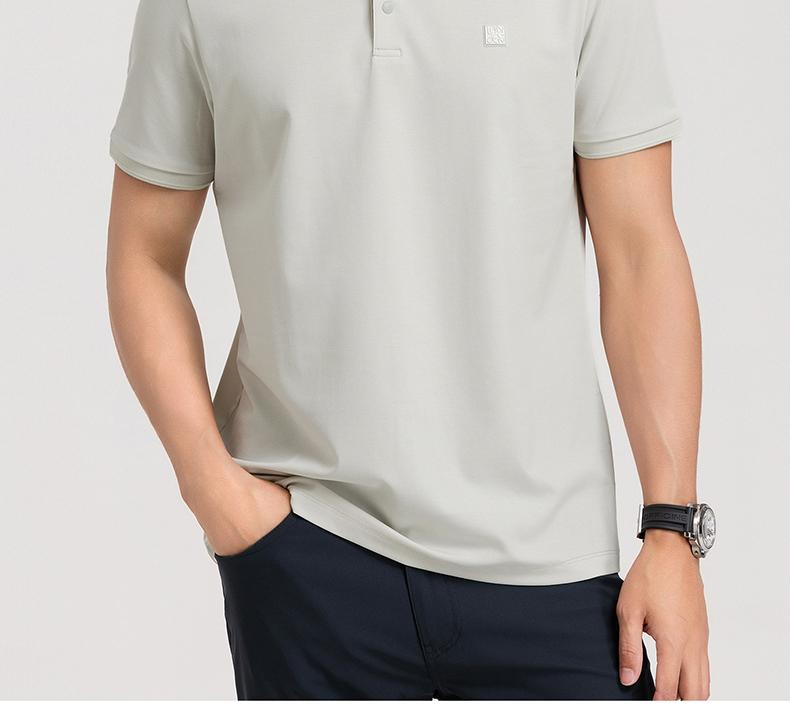 [Refreshing and Breathable] Langdeng Men's Summer Fashion and Leisure Lyocell Cotton Henley Neck Short Sleeve T-shirt