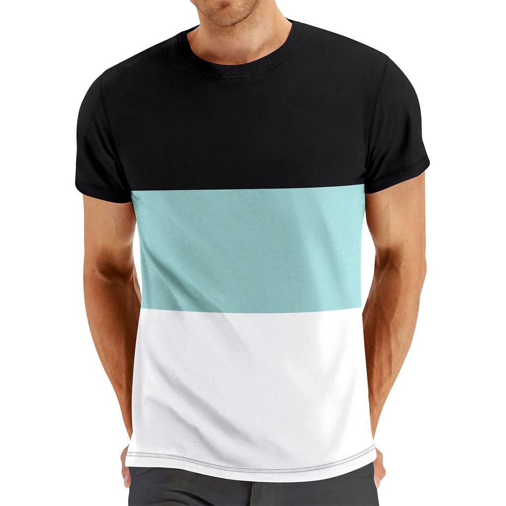 Men's  Large  Size Leisure  Contrasting  Colors Assembling  Round  Neck  Fitness  Exercise  Short  Sleeved  Shirt