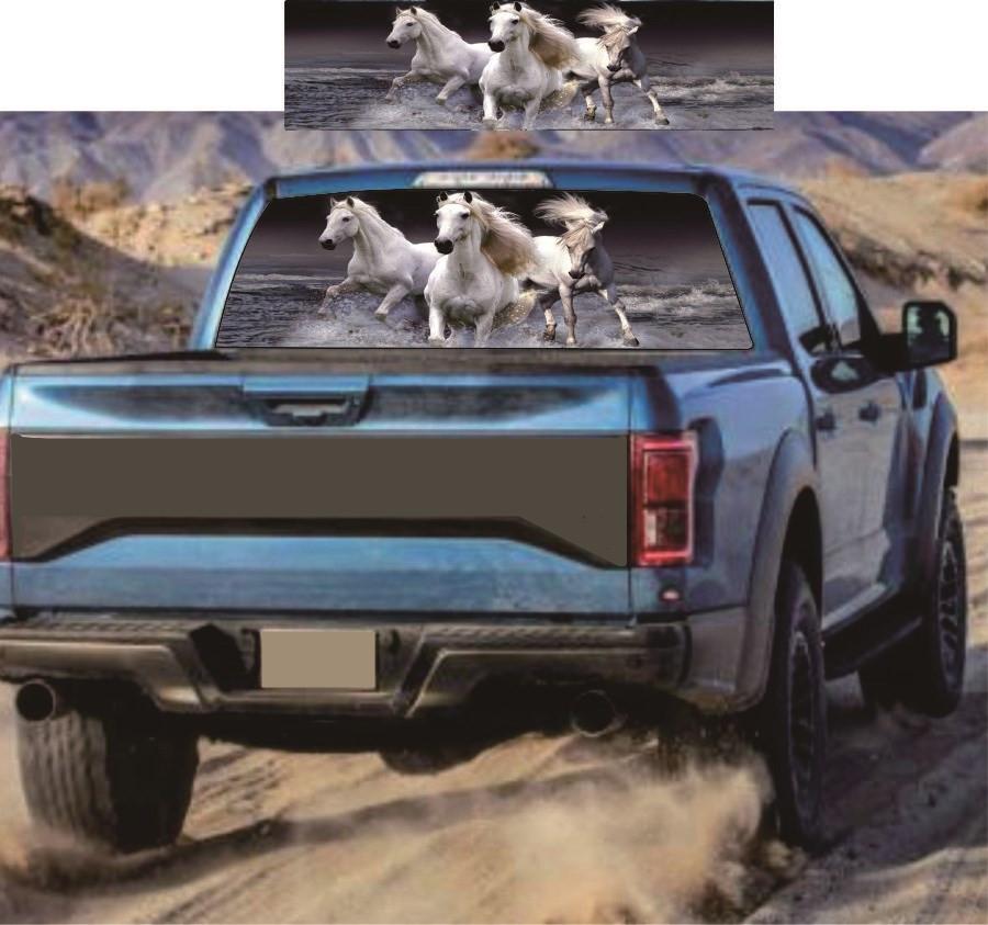 Horse Graphics Decal 135x36cm White Rear Windshield Truck SUV