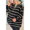 Loose Fit Round Neck Long Sleeve Striped Color Block Pullover Sweater For Women